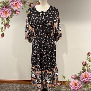 BloomChic Black Floral‎ Midi fall Dress size extra large